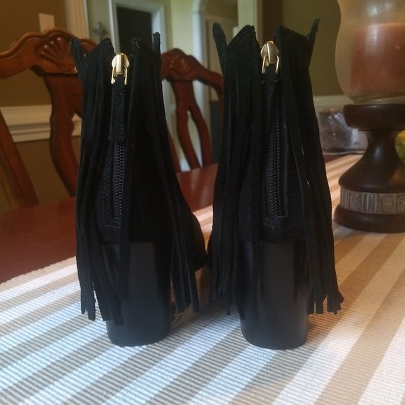 Rowen  Side Tasseled  Suede Black Ankle Boots - Picture 8 of 9